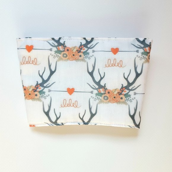 Boho Antlers Reusable Fabric Coffee Cozy - Picture 2 of 7
